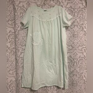 Katz Vintage USA Embroidered  Lace Trim Cottage Granny Nightgown Green M / L